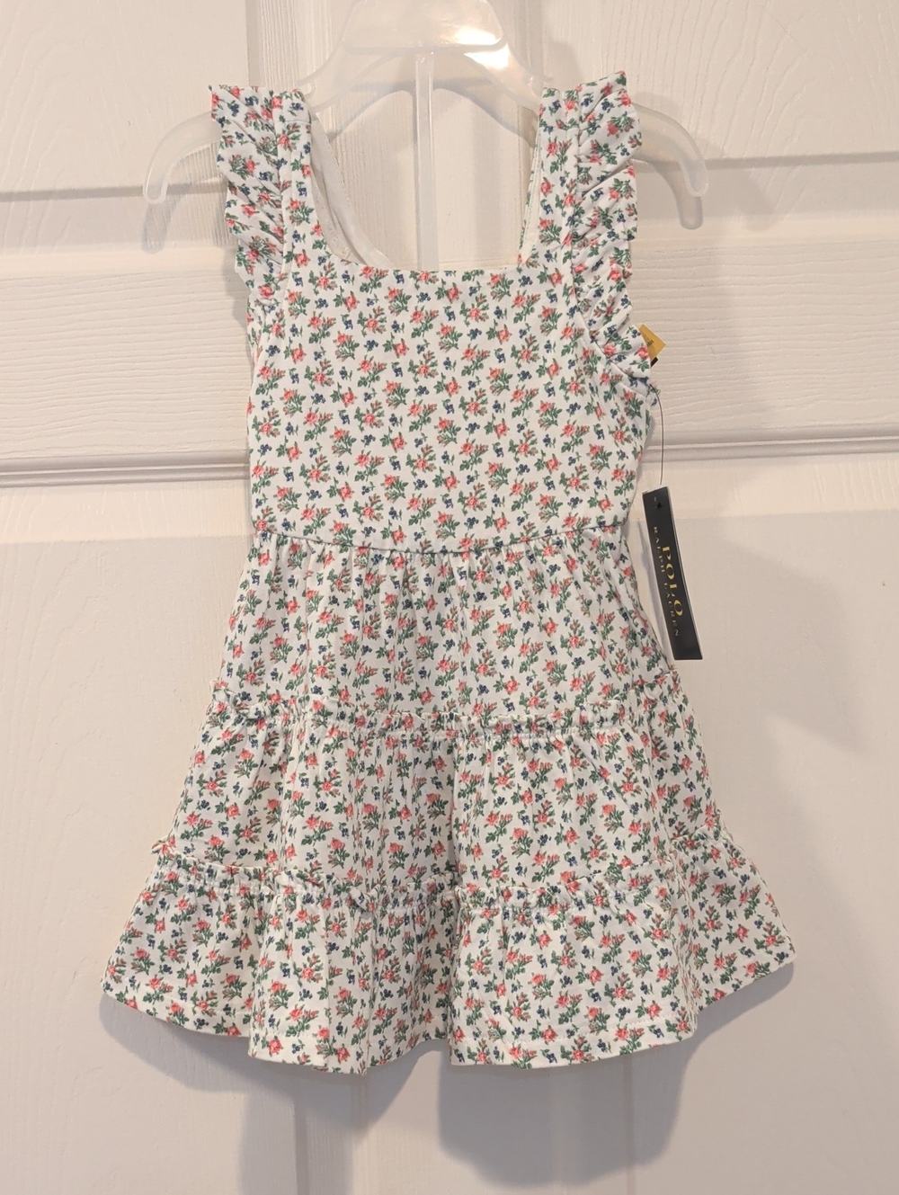 Polo Ralph Lauren White and Pink Floral Ruffle-Sleeve Sundress New with Tags
